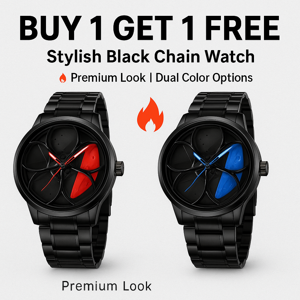 Buy 1 Get 1 Free Gyro Watch – Stylish Black Chain Men’s Wrist Watch